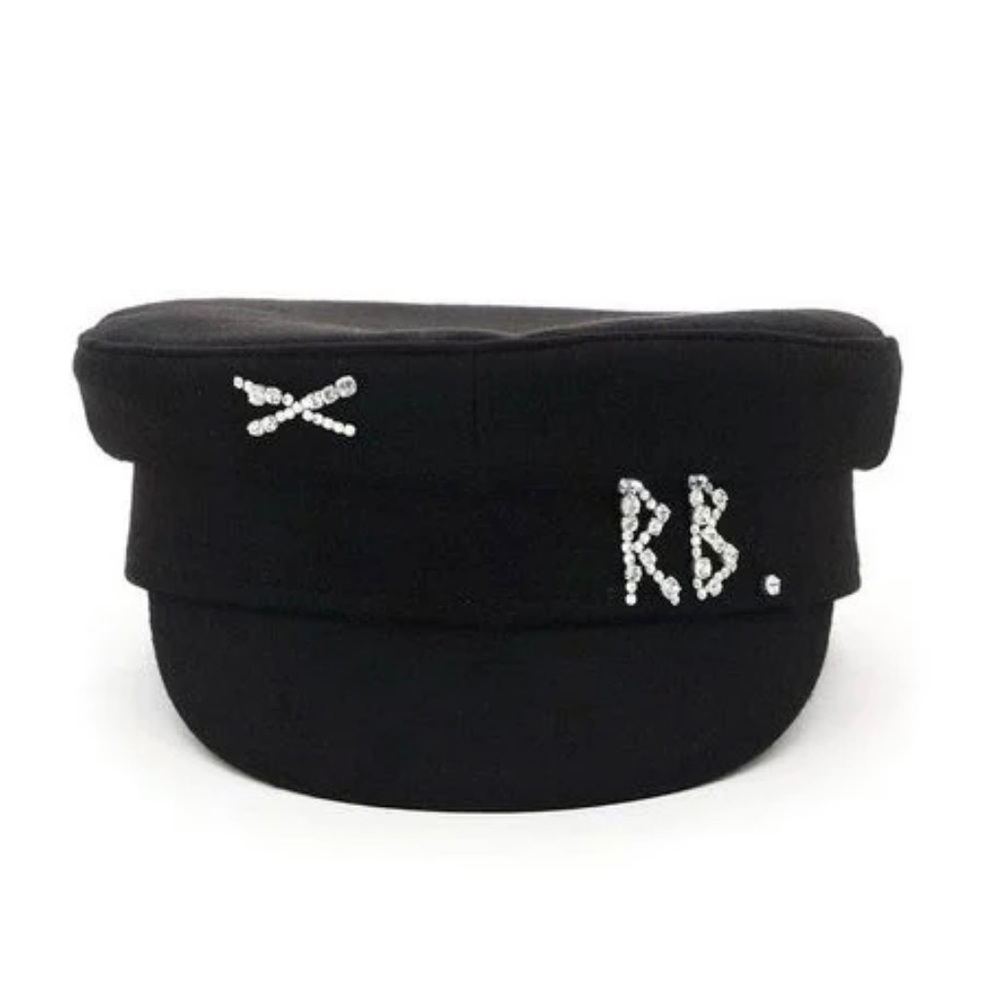 Ruslan Baginskiy Black Baker Boy Hat with Crystals